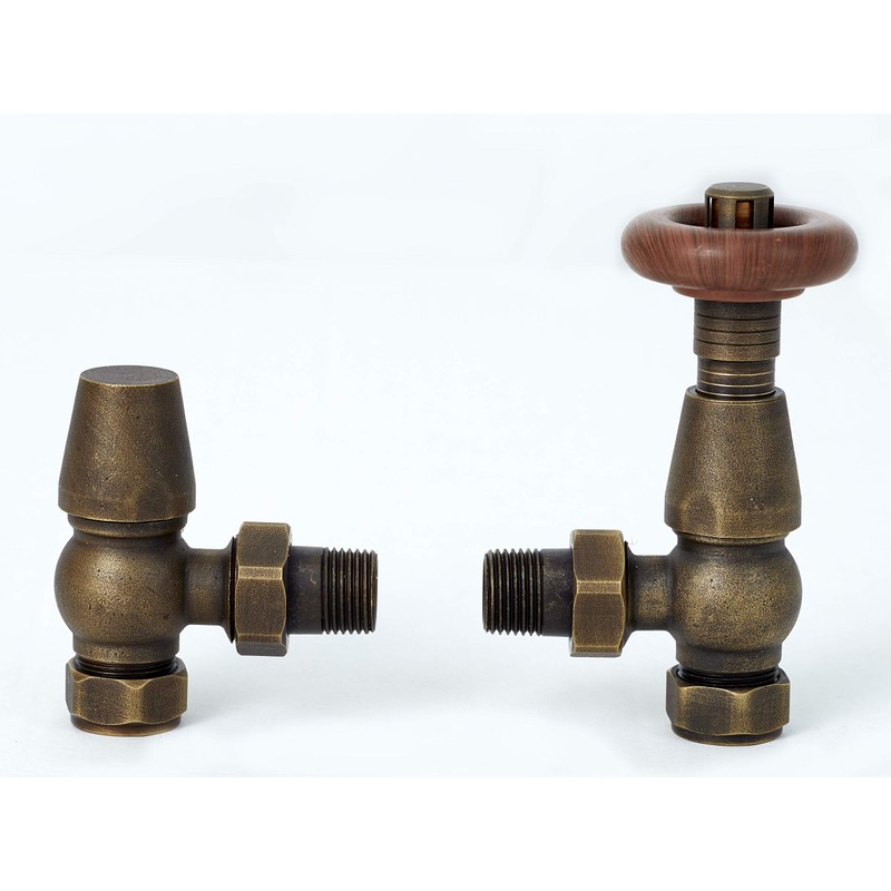 Greened House Oxford Traditional Antique Brass Angled Thermostatic Radiator Valve