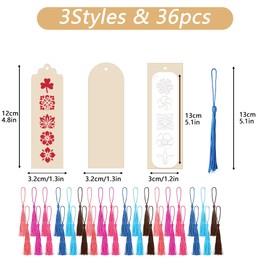 Wood Bookmarks - DIY Bookmarks, Book Mark Making Kits Includes 36 Unfinished Blank Bookmark 36 Tassels and 20 Templates, Bookmark Making kit for Teachers Students Wedding Decor Crafts