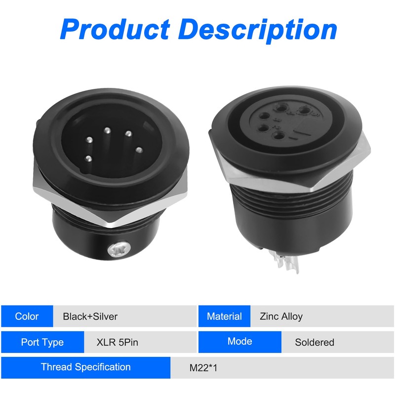 MEIRIYFA XLR 5-Pin Socket Panel Mount Adapter Audio Connector, XLR