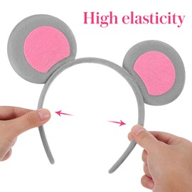 Ipetboom Grey Mouse Ears Headband, 2-Pack Mice Ears Headbands Face Wash Headband Costume Accessories for Adults Kids Festivals Party Holidays
