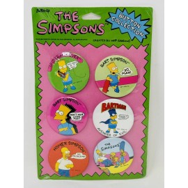Button Up Vintage NOS The Simpsons 12 Buttons Sealed 1990 Homer Bart Pins