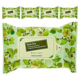 The Face Shop Herb Day Cleansing Tissue, 20 sheets, 5 pcs / 더페이스샵 허브데이 클렌징 티슈, 20매입, 5개