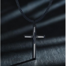 DOTBJ 925 Sterling Silver Black Cross Pendant Necklaces for Men Women with Stainless Steel Cuban Chain 22"+2"