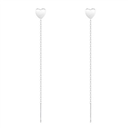 AoedeJ 925 Sterling Silver Pull Through Earrings Threader Earrings Sterling Silver Thread Earrings Long Chain Earrings for Women (Heart)