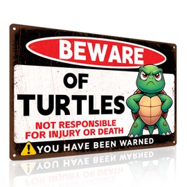 Piemow Funny Turtle Warning Sign Decor Beware of Turtles Vintage Gifts for Turtle Lovers Pet Turtle Accessories Decoration for Home Turtle Tank Pond 8x12 Inch