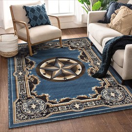 AllStar Rugs Blue 5x7 Western Cowboy Texas Star Area Rug (5' 0" x 6' 11")