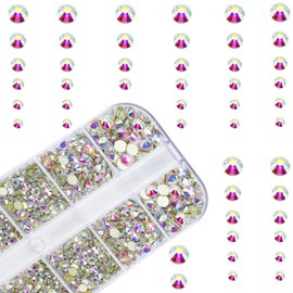 GeorgeX Pedrería para Uñas Diamantes de Imitación para Uñas, 2100 Piezas Gemas de Cristal de Fondo Plano Decoración de Uñas de Cristal AB Brillante Diamantes, 6 Tamaños, Accesorios para Manualidades