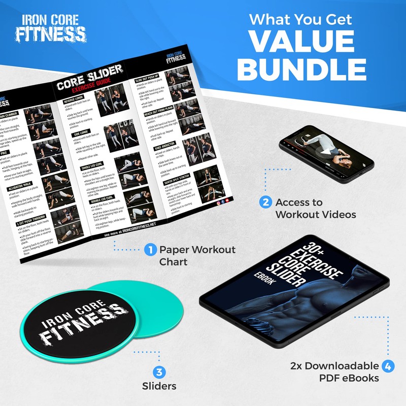 Iron Core Fitness Deslizadores de pies para entrenar ejercicios abdominales