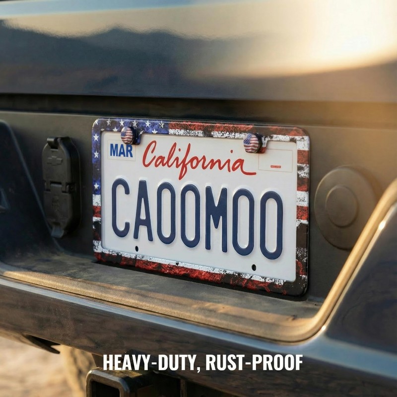 2 Pack License Plate Frames (USA American Flag Design) -