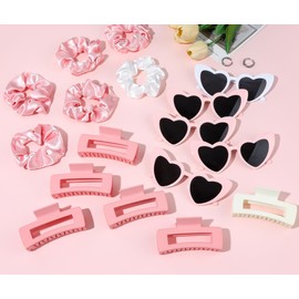 EOLUCC 6pairs Satin Bridesmaid Scrunchies Heart Sunglasses Set - Wedding Proposal Gifts, Bachelorette Party Favors(Pink)
