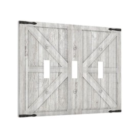 Spshian Decorative Switch Plate Covers Rustic Wooden White Barn Doors 3 Gang Wall Plate Light Switch Cover Plate Triple Toggle Jumbo Electrical Faceplate for Kitchen Farmhouse Bedroom Home Decor
