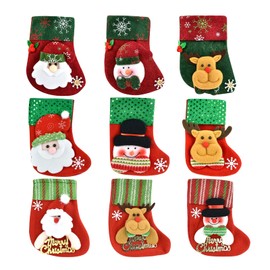 OranSee Medias de Navidad, Juego de 9 Calcetines Navideños Para Chimenea, Árbol de Navidad, Regalo de Navidad con Copo de Nieve Papá Noel Muñeco de Nieve Reno y Felpa Faux Fur Cuff Medias(16cm/6.3")
