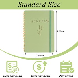 Utron Budget Book, 2PCS Ledger Book, 5.8" x 8.3" Beige Accounting Ledger Book, Spiral Design Ledger Book for Business or Personal Bookkeeping, Tracking Money in and Out (Green)