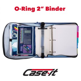 Case-it Transulcent Go Tab Zipper Binder, 2" O-Ring with 5-Color tabs, Expanding File Folder and Shoulder Strap and Handle, PS-430, Blue