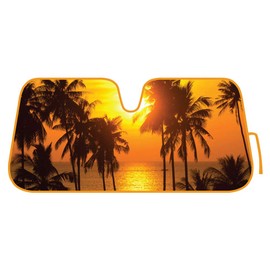 BDK Golden Sunset Palm Trees Front Windshield Sun Shade Accordion Folding Cute Car Window Shades for Truck & Car Sunshade Shield for Sun UV Rays - Visor Protector Keeps Vehicle Cool - 58 x 27 inches