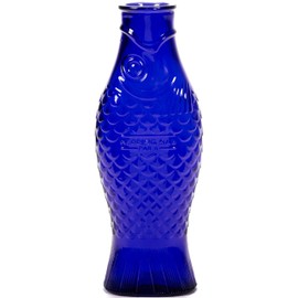 Glass Water Pitcher | Fish & Fish glassware by Paola Navone | Wine Carafe Decanter 28.74 fl oz | Clear Dark Blue Bottle Container, hot or cold Drinks | Fridge Beverage Dispenser, Suitable as Vase
