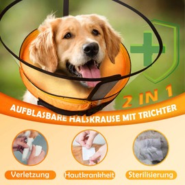 Aschpas® 2-in-1 Inflatable Dog Collar with Funnel, Leak Protection Dog After Surgery, Dog Cone, Cat, Dog Doughnut [Size 4]