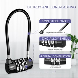 OQIMAX 2PCS Long Shackle Combination Lock, 4 Digit Weatherproof Handle Padlock for Cabinet Door Outdoor, Resettable Handheld Lock for Travel Bag, Bike, Fence, Luggage School, Fence, Gym Sports Locker