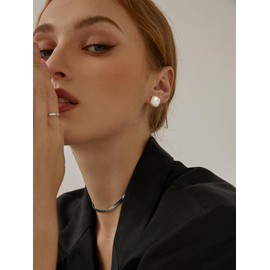 S.Leaf Minimalism Mother of Pearl Stud Earrings for Women Sterling Silver Round Disc Stud Earrings for Women (Square_10mm_Gold)