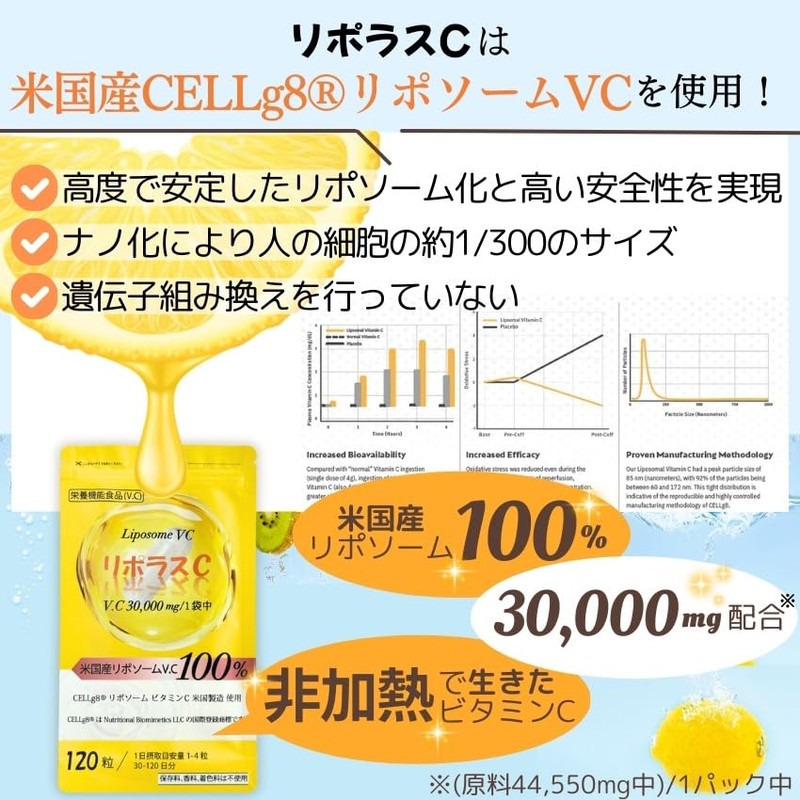リポソーム ビタミンC 100% 30,000mg 30～120日分 アメリカ製原料 リポソーム ビタミンC D 高濃度