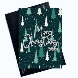 Peachy Antics Merry Christmas Greeting Card with Green Background and Festive Trees Merry Christmas Cards for Him for Her Friend for Work Friends SP143