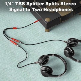 J&D 1/4 Inch TRS Stereo Splitter Y Cable, 6.35 mm Male to Dual 6.35 mm Female Jacks, Quarter Inch Audio Splitter Cord, Gold Plated Connectors, Durable PVC & Copper Construction, Red, 0.5 m