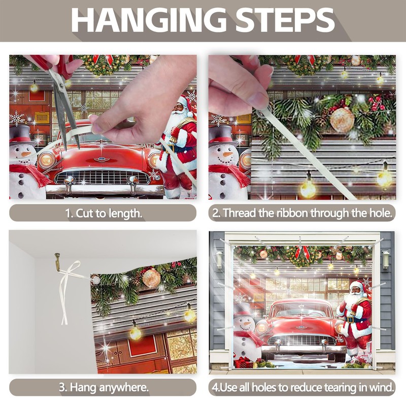 1PC 16x7ft Christmas Red Truck Garage Door Banner Decorations