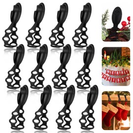 Youdaju 12 Pcs Christmas Garland Ties Christmas Stocking Holder Stocking Hangers for Mantel Stocking Scrolls Black Silicone Decorative Adhesive Twist Ties Stretchable Reusable Flexible Twist Ties