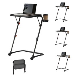 Homy Casa Adjustable Z Shaped TV Tray with Cup Holder, Small Sofa Side Table with Foldable Frame Set of 4, Slide Under Couch Tray Desk for Living Room & Bedroom, Sturdy Metal Frame with PP Top, Black