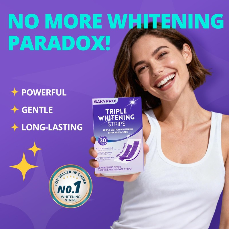 SAKYPRORAL Purple Whitening Strips, 90-Day Long-Lasting Results, Enamel Safe &
