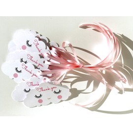 Kids Party Dreams Smiley Cloud Thank You Tags 12pcs - Sleepover Birthday Decoration Party Supplies, Pink Slumber Spa Party Baby Shower Themed Celebration