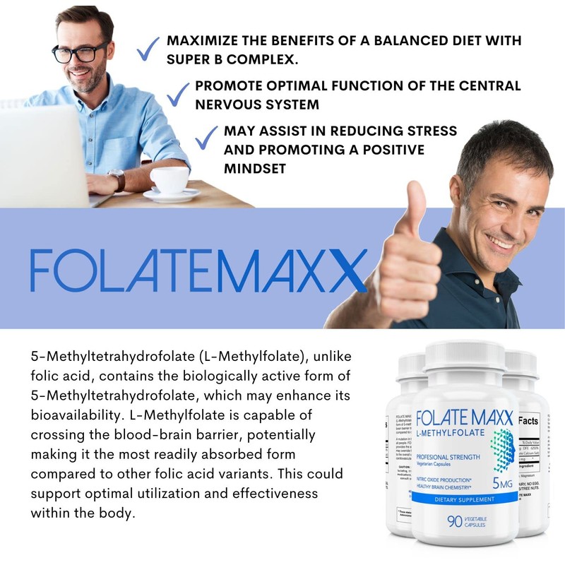 FolateMaxx L-Methylfolate 5 mg 90 Capsules Professional Active Folate Non-GMO,