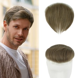 Lordhair Toupee - Extensión frontal para hombre, 100 % sistema de cabello europeo en forma de V, sistema de reemplazo de línea capilar natural, 6 x 2 pulgadas
