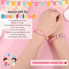 CheersLife Friendship Bracelets Friend Gifts for Girls Teenage Girls Gifts for Her Birthday Christmas Gifts with Cute Card Bff Clay Beads Bracelet Adjustable Jewelry Presents for Girls (Colorful)