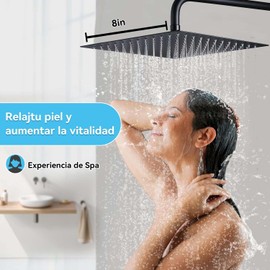 8 Pulgadas Cabeza de Ducha de Lluvia de Alta Presión,Regadera De Lujo Tipo Lluvia Con Brazos de Ducha de 30 cm,Regadera Cuadrada De Acero Inoxidable,Ultra Fino Ahorro de Agua Regaderas Fijas (Negro)
