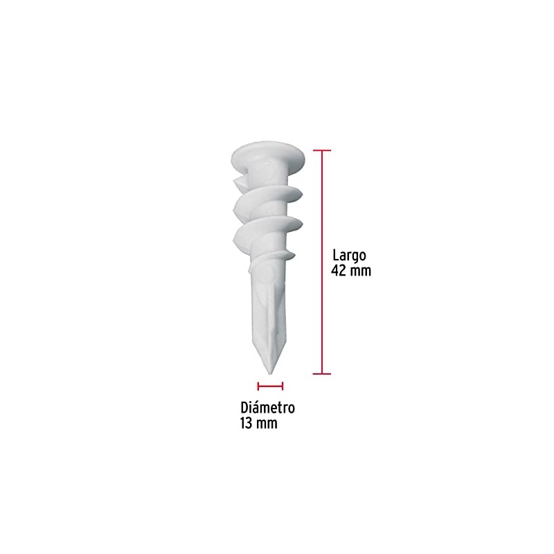Fiero TAQ-1/2TP, Bolsa con 100 taquetes de plástico 1/2", para