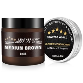 STARTSO WORLD 200Ml Leather Recoloring Balm with 100ML Leather Conditioner, Medium Brown Leather Repair Kit for Furniture, Leather Dye, Leather Scratch Repair, Leather Couch Paint