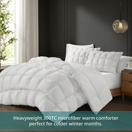 Madison Park Queen Comforter, Overfilled High Desity Down Alternative Fill Winter Comforter, 3D Puff Jump Tack Quilted Microfiber Fluffy Comforter, Corner Loops, Stay Puffed, Full/Queen, White