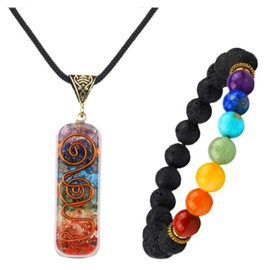 Yenghome Women Men's 7 Chakra Necklace and Bracelet,Healing Energy Crystal Pendant Necklace,Spiritual Healing Necklace Bracelet Set for Yoga Meditation Good Energy Gift