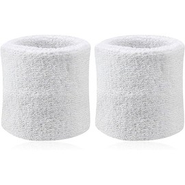2 Pack White Wrist Sweatbands Tennis Wrist Bands Absorbent Sweatbands for Football Basketball Running Athletic Sports and Working Out Sports Fan Wristbands