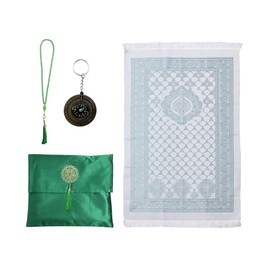 Kellegour Islamic Prayer Mat, Prayer Mat Set, Prayer Rug Mat, Travel Prayer Mat Islam for Women Men, Prayer Mat, Travel Prayer Mat Muslim with Beads, Compas, Ramadan Gift (Green)