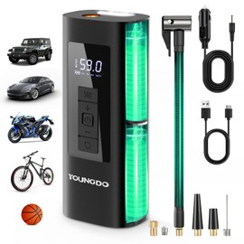 YOUNGDO Tire Inflator Portable Air Compressor, 6000mAh Electric Air Pump for Car Tires with LED Light, 150PSI Cordless Tire Pump with Digital Pressure Gauge for Car Tires Motorcycle Bike Balls