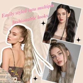 XUENMB 6PCS Braid Hair Extensions Clip in Braid Extensions for Women Natural Synthetic Braided Hairpieces Statement Blonde Braids for Daily Costume Party (Natural Black)