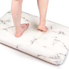 Whoosy Tale Memory Foam Bathroom Rug, Extra Thick and Soft, Water Absorbent Bath Mat with Plush Microfiber, Non-Slip Bath Rug for Shower Bathroom (Marble White, 31.5''x20'')