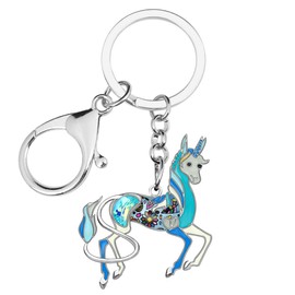 BONSNY Llaveros de metal esmaltado con diamantes de imitación florales de unicornio, llaveros de coche, bolsos de mano, regalos de fiesta, Azul, Mediano