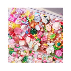 FULUSODO 100pcs Slime Charms Cute Set, Bulk Mixed Resin Charms Set Ornament Scrapbooking (Bright)