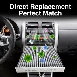 87139-07010 17801-21050 Engine Air Filter & Cabin Air Filter (w/Activated Carbon) fit for Toyota Scion Pontiac Vehicle Corolla 2009-2019 Matrix 2009-2014 Yaris 2006-2018, xD 2008-2014, Vibe 2009-2010