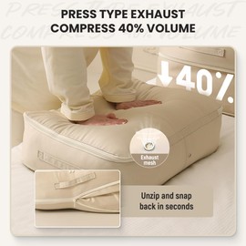 Ultra Space Saving Self Compression Organizer, 2024 Upgraded Space Saver Comforter Storage Bag, Large Capacity Compression Storage Bags for Clothes Blankets Travel Moving Bags (Blue, Large)