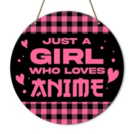 Just A Girl Who Loves Anime Sign, Japanese Anime Lover Gifts for Women Girls, Anime Wooden Hanging Decorations for Room, Japanese Anime Girls Room Decor for Home Bedroom, Gifts for Anime Lovers Fans