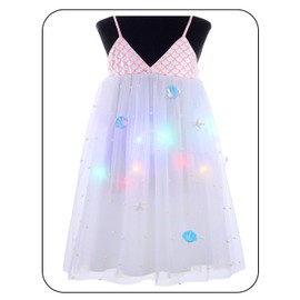 TWINKLEDE Girls Light Up Tutu Dress Mermaid Starfish Dresses Glow Party Birthday Outfits for Kids Pink